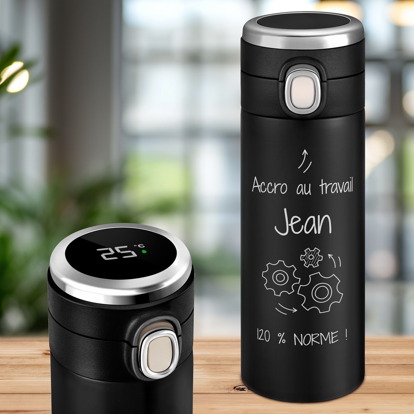Taza térmica negra Murrano con pantalla LED personalizada - Un regalo original