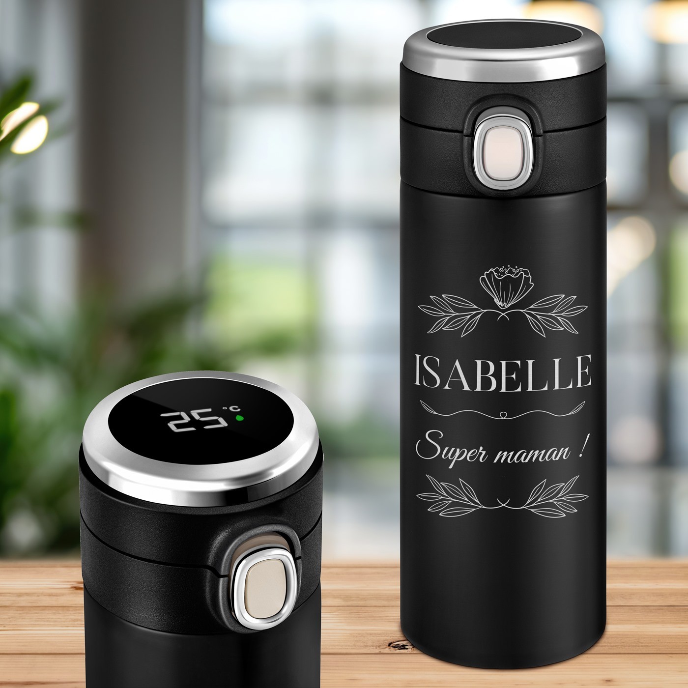 Taza de viaje personalizada Murrano con pantalla LED para el cumpleaños de mamá