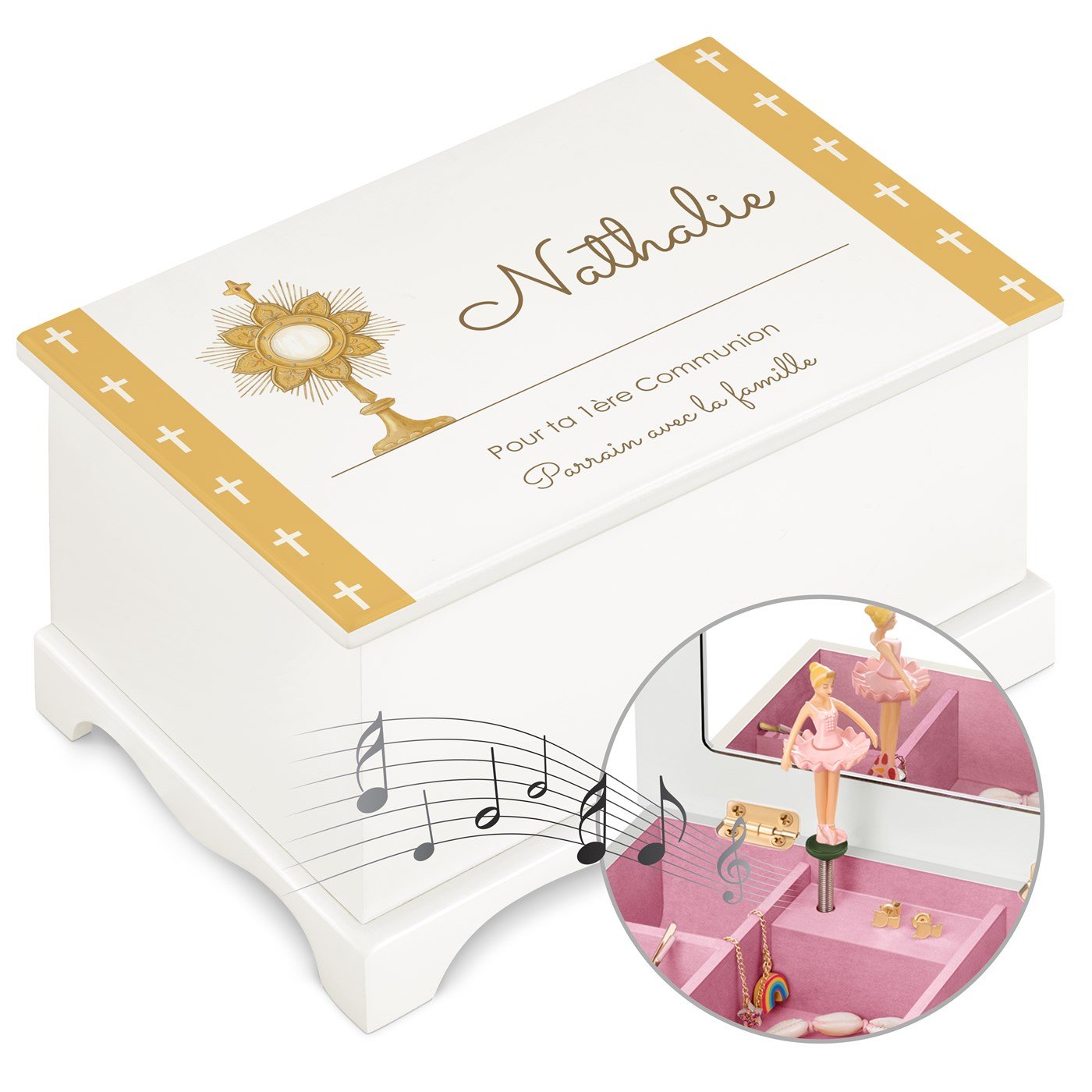 Murrano Personalized Musical Jewelry Box for Goddaughter First Communion