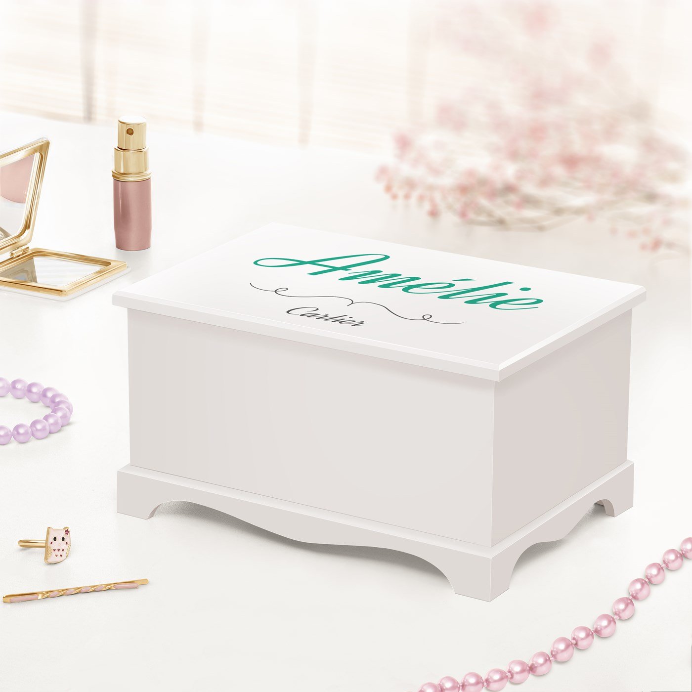 Caja de joyas musical personalizada de Murrano para el cumpleaños de una niña