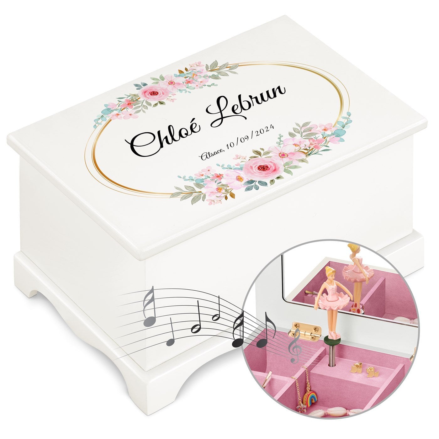 Murrano Personalized Musical Jewelry Box - Girl's Birth or Anniversary Gift