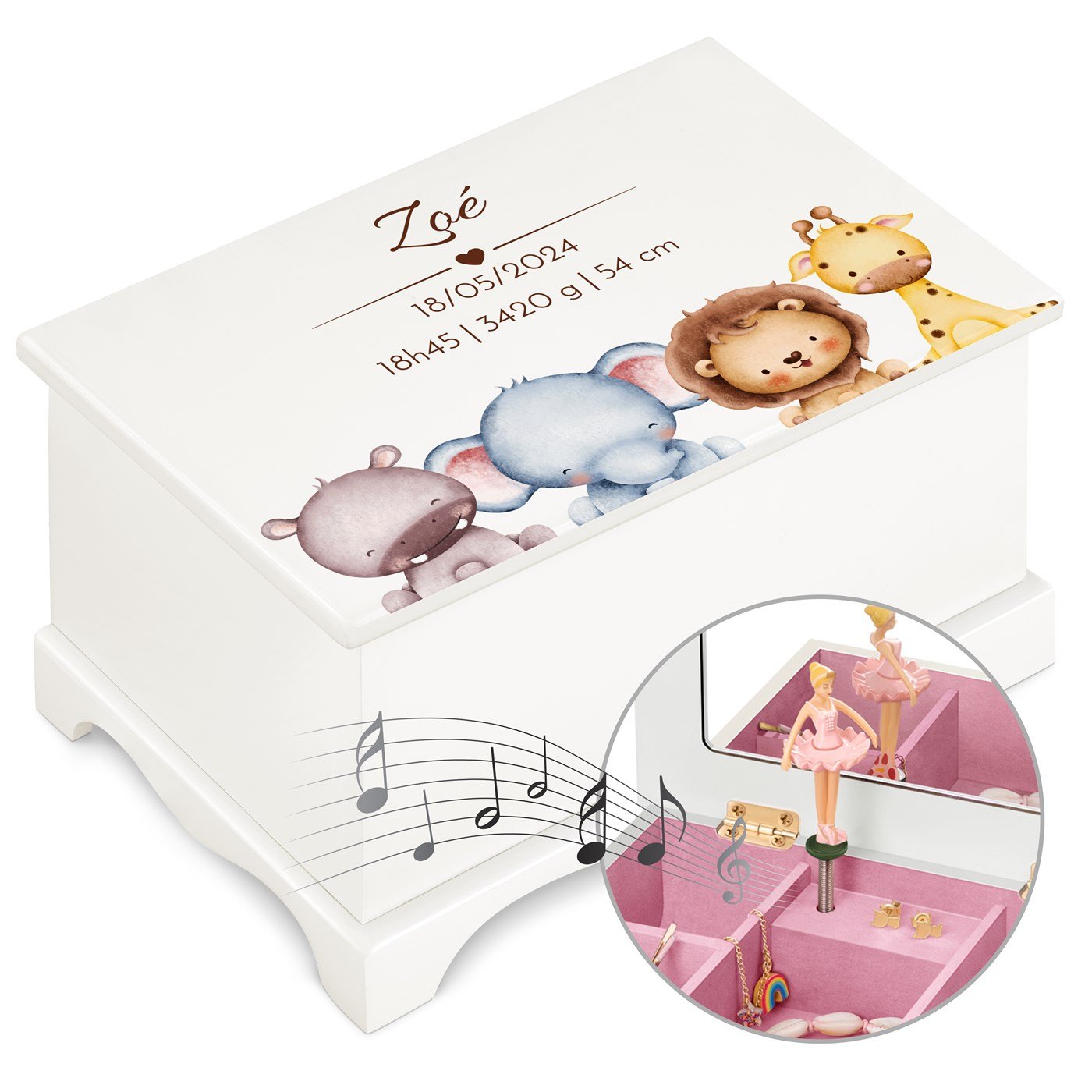 Caja musical de joyas Murrano - Bailarina personalizada