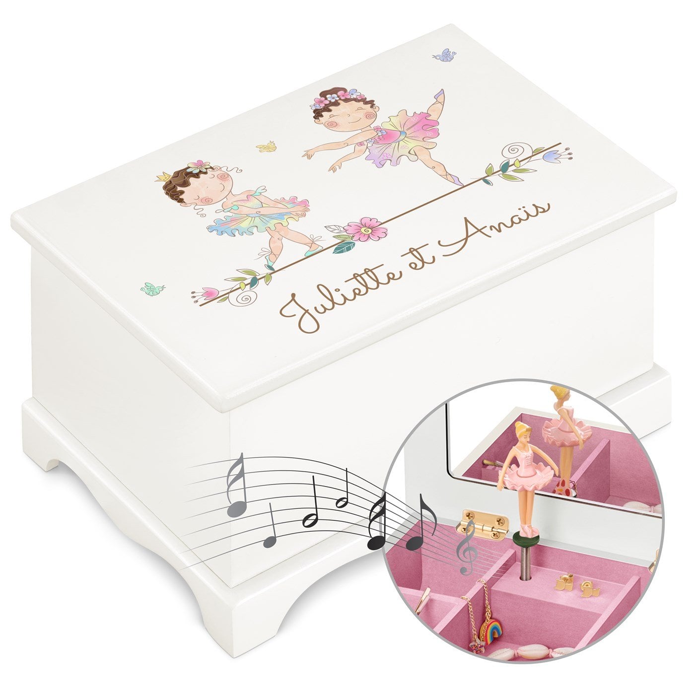 Murrano Personalized Musical Jewelry Box for Twins