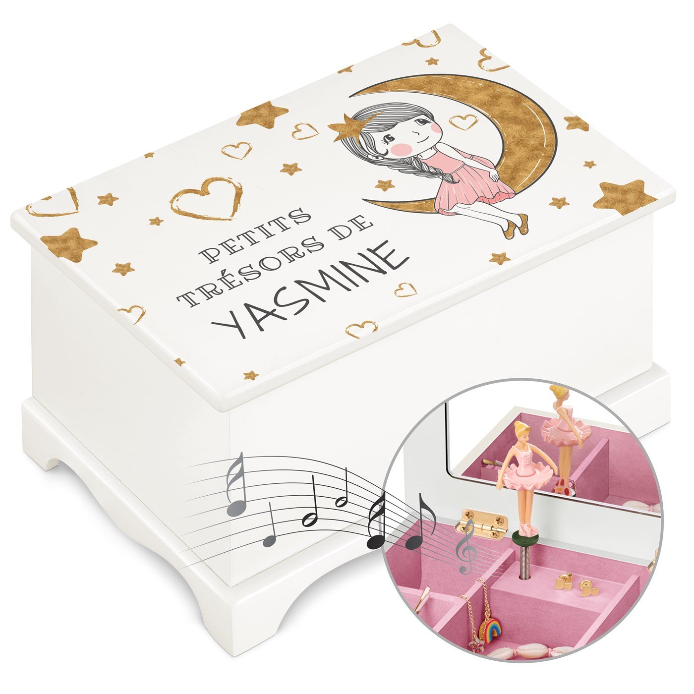 Caja musical de joyas Murrano personalizada para el cumpleaños de una niña pequeña