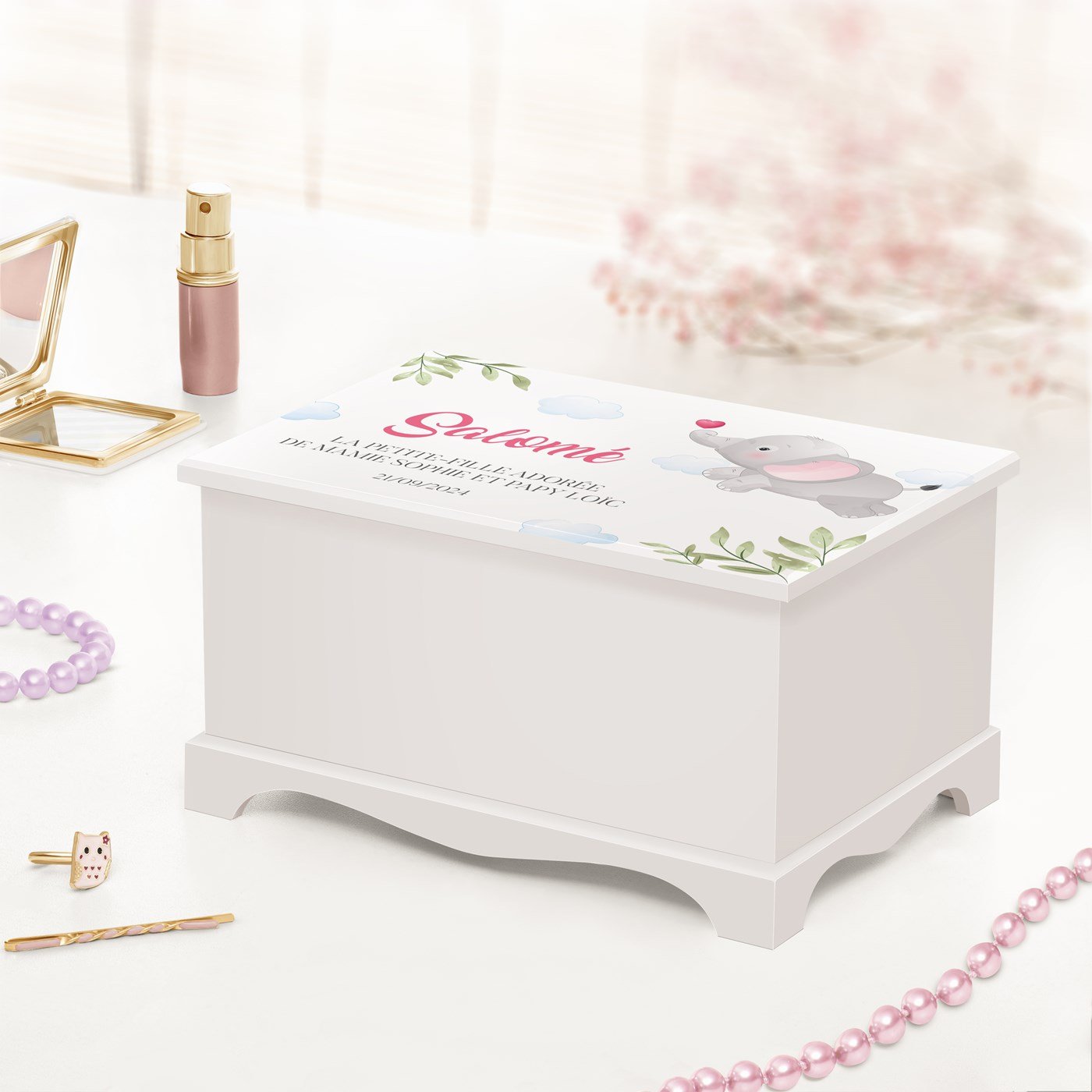 Caja de joyas musicala personalizada Murrano para el cumpleaños de su nieta