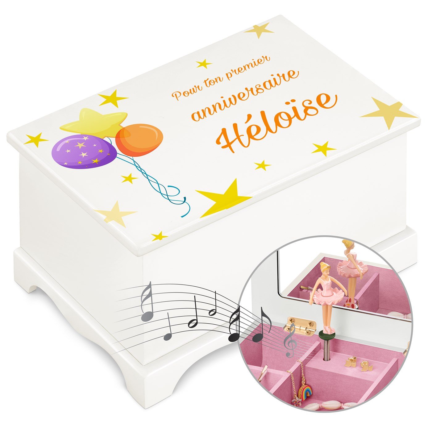 Caja musical de joyas personalizada de Murrano para niñas pequeñas - Regalo de cumpleaños