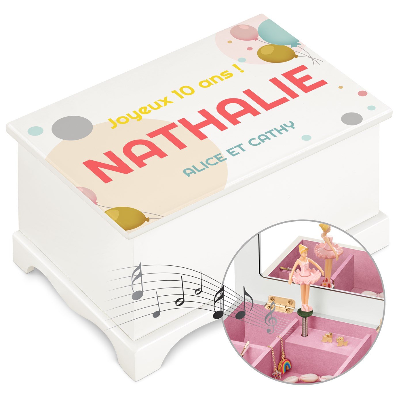 Caja de joyas musical personalizada de Murrano para una niña por su 10º cumpleaños