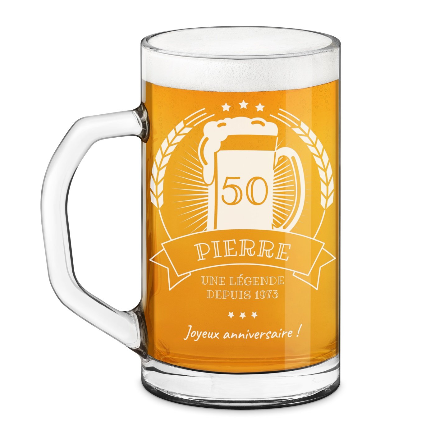Taza de cerveza geométrica Murrano con grabado láser para amante de la cerveza por cumpleaños número 50