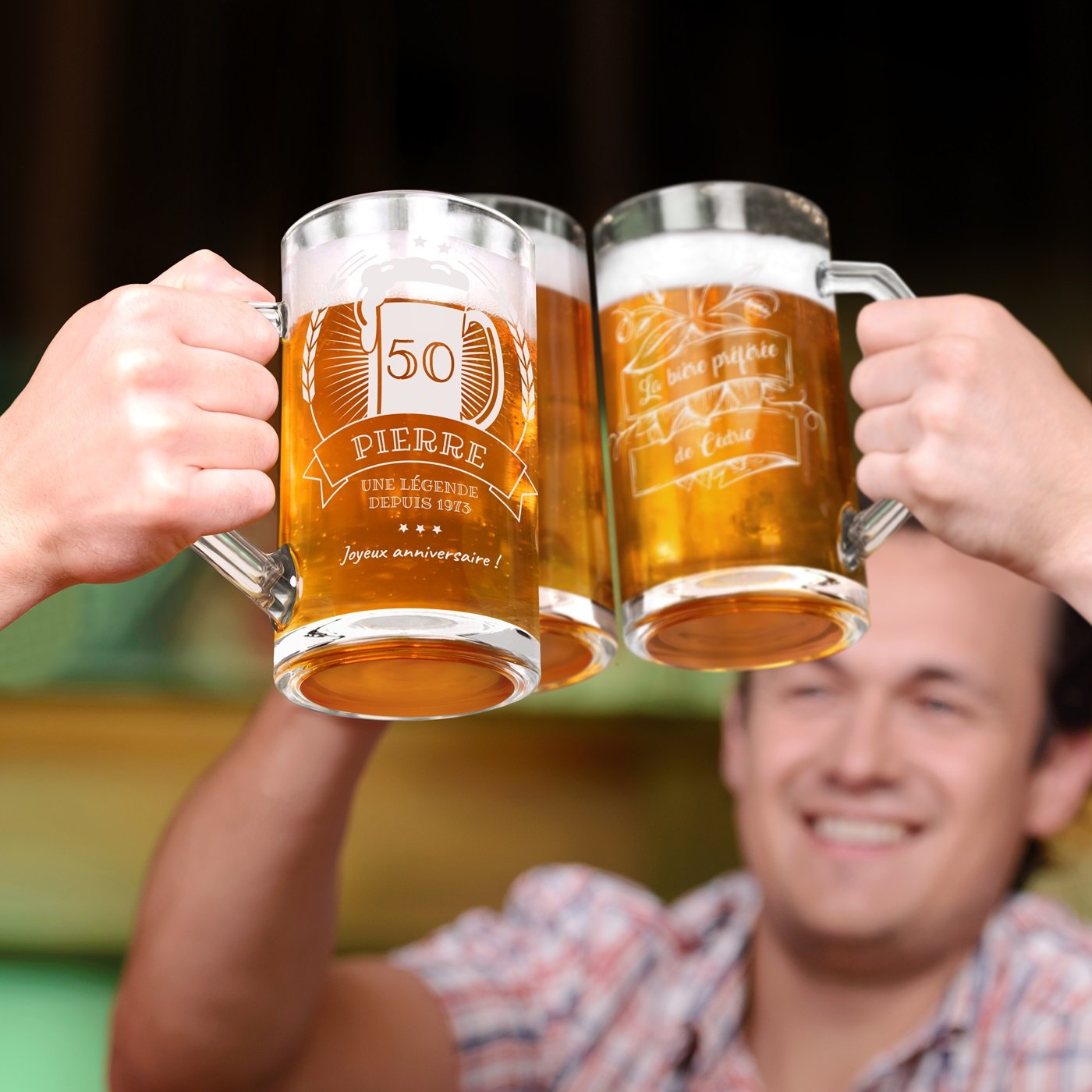 Taza de cerveza geométrica Murrano con grabado láser para amante de la cerveza por cumpleaños número 50