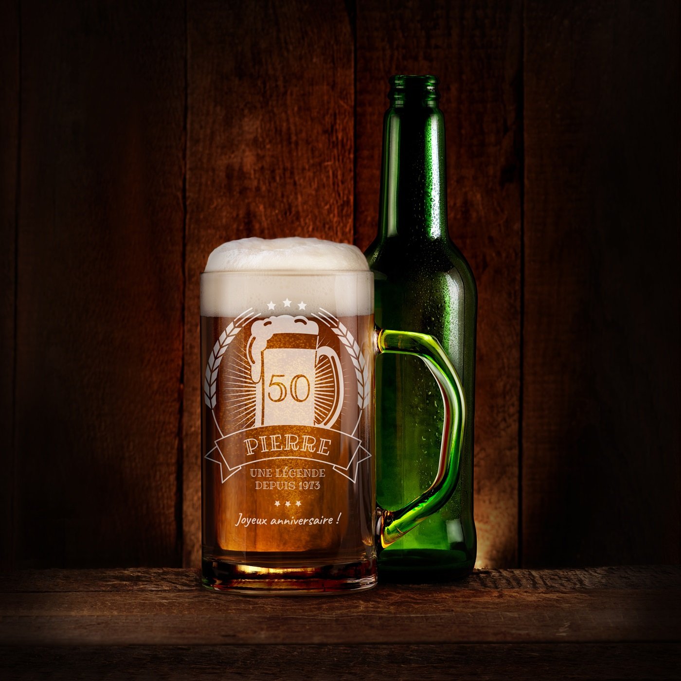 Taza de cerveza geométrica Murrano con grabado láser para amante de la cerveza por cumpleaños número 50