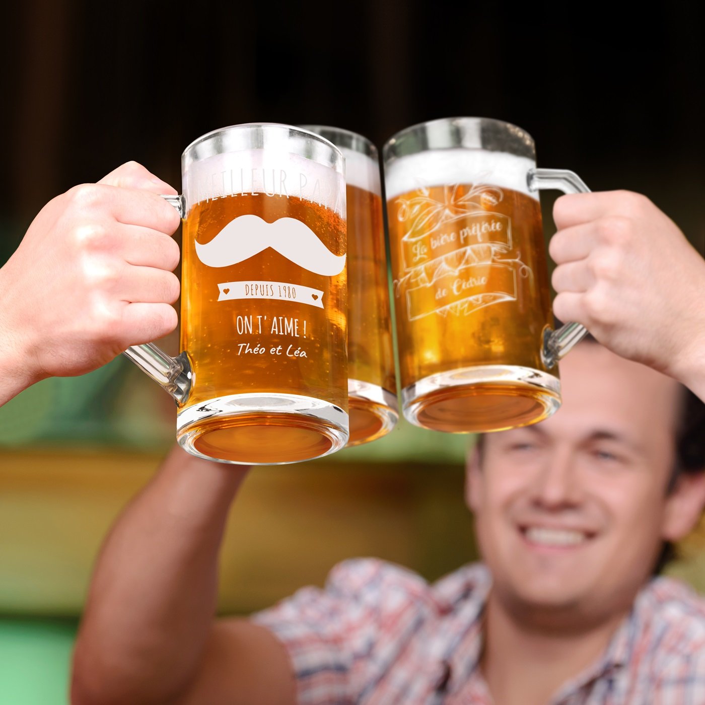 Taza de cerveza geométrica Murrano con grabado personalizado para papá - Regalo de aniversario