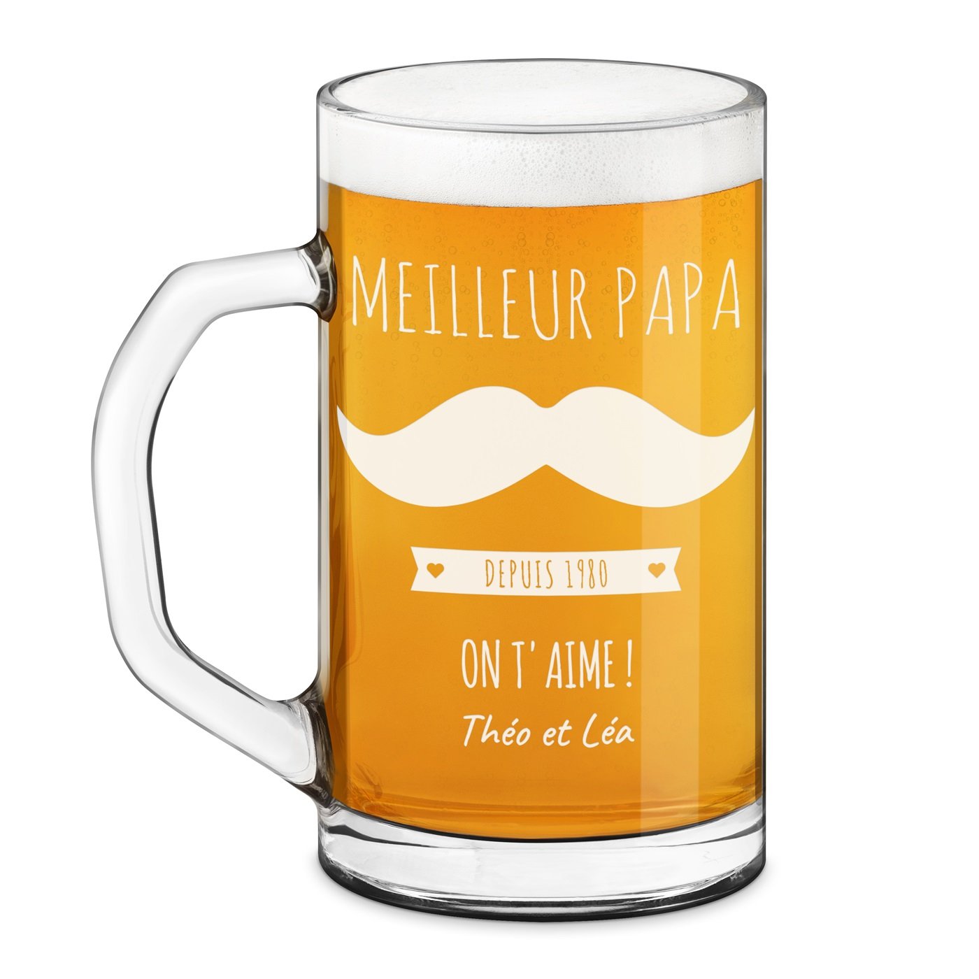 Taza de cerveza geométrica Murrano con grabado personalizado para papá - Regalo de aniversario