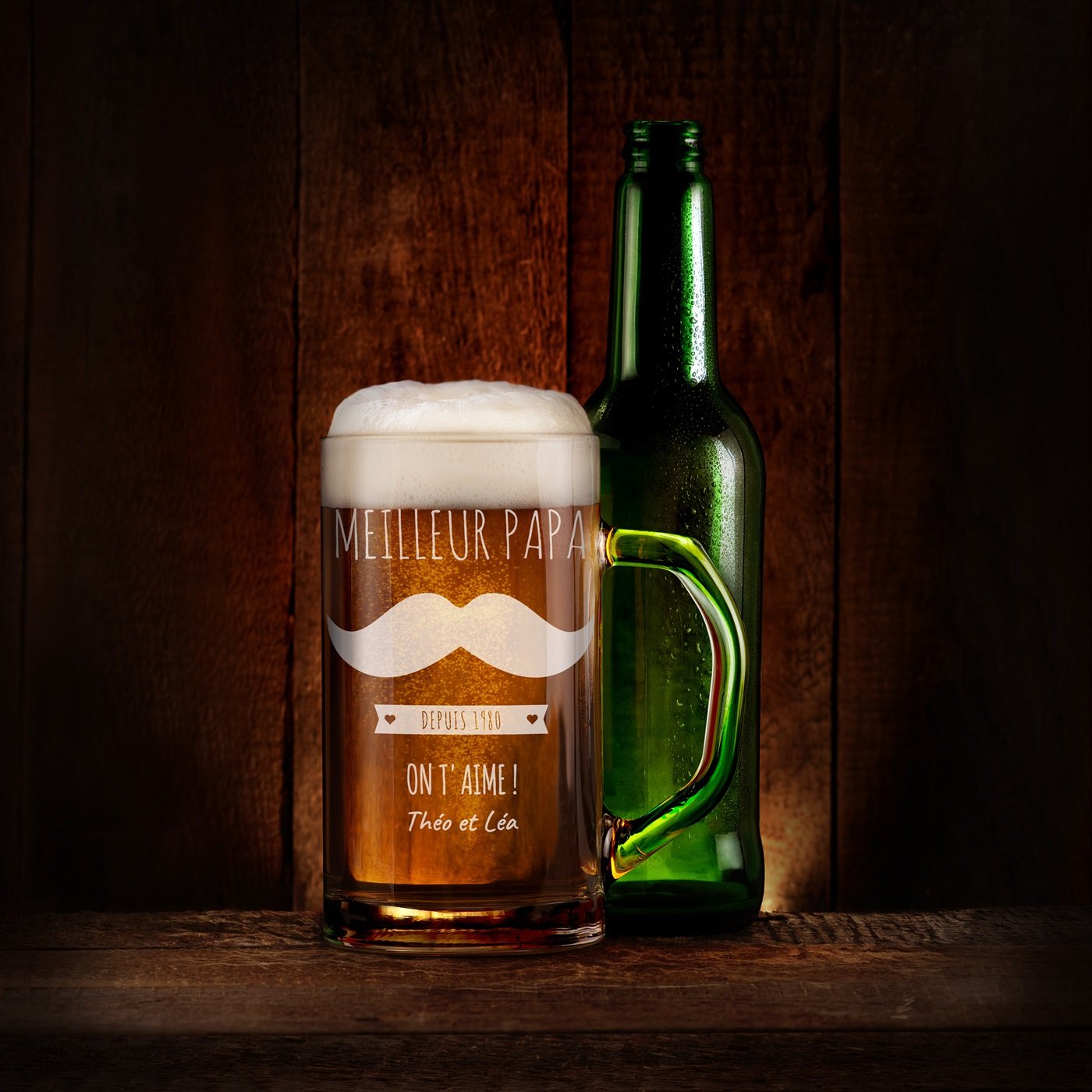 Taza de cerveza geométrica Murrano con grabado personalizado para papá - Regalo de aniversario