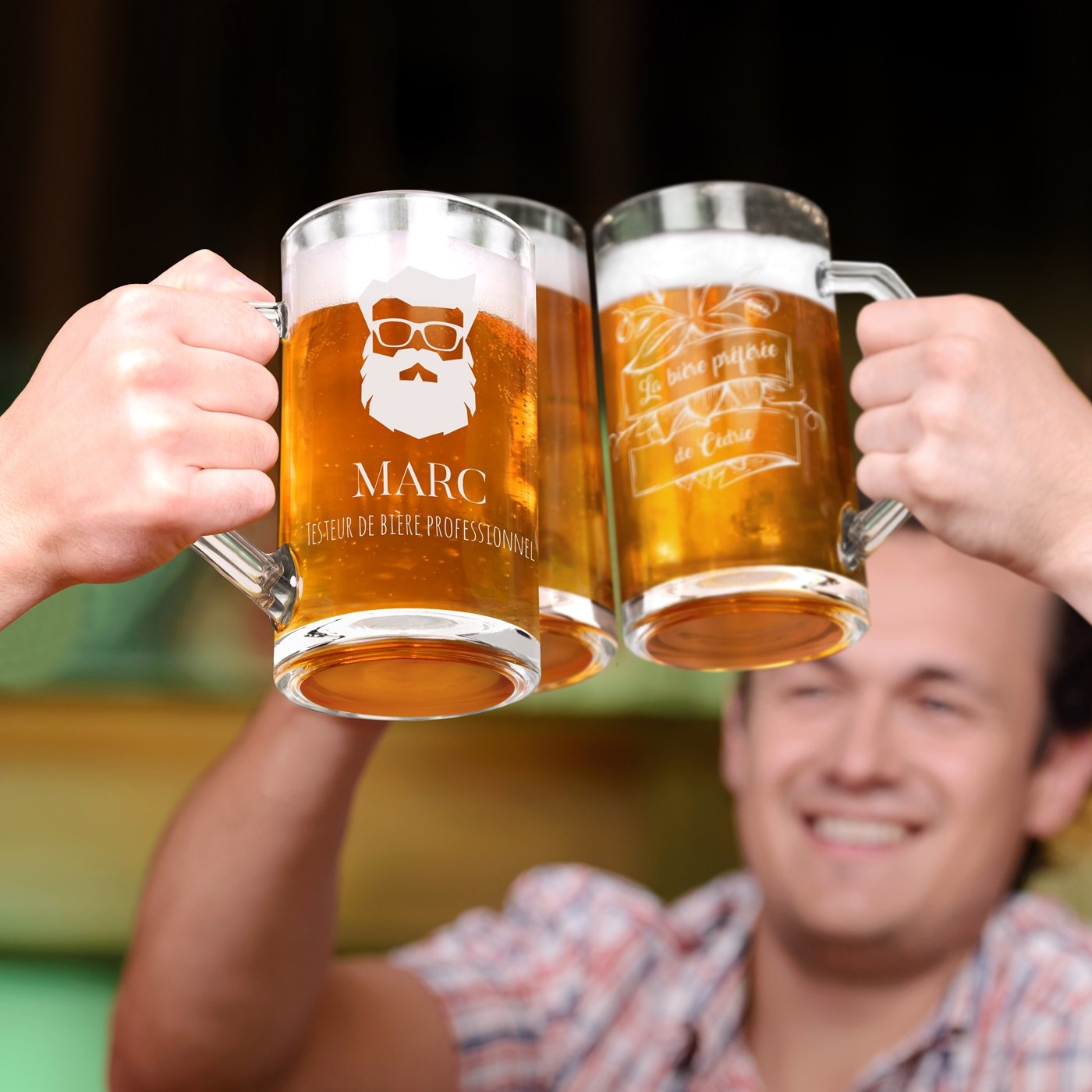 Tasse à bière géométrique Murrano gravée au laser pour les amateurs de bière hommes