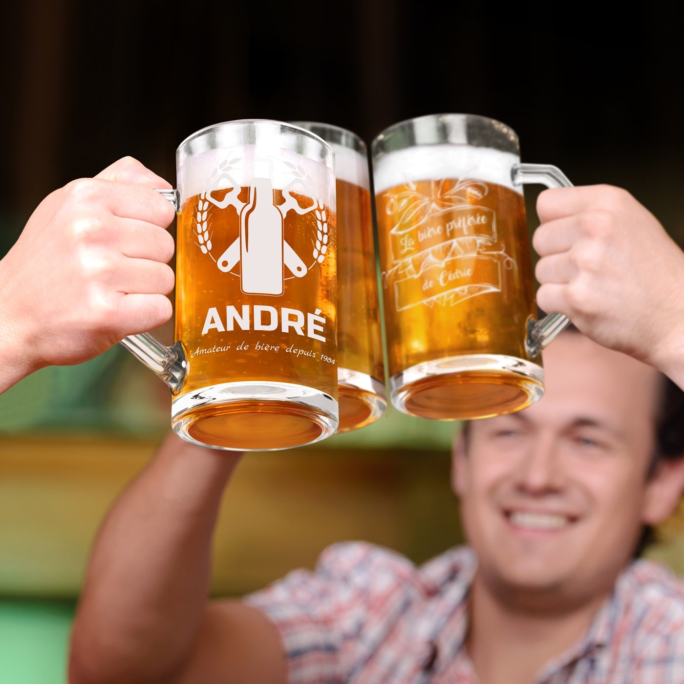 Taza de cerveza geométrica Murrano con grabado láser para ocasiones especiales