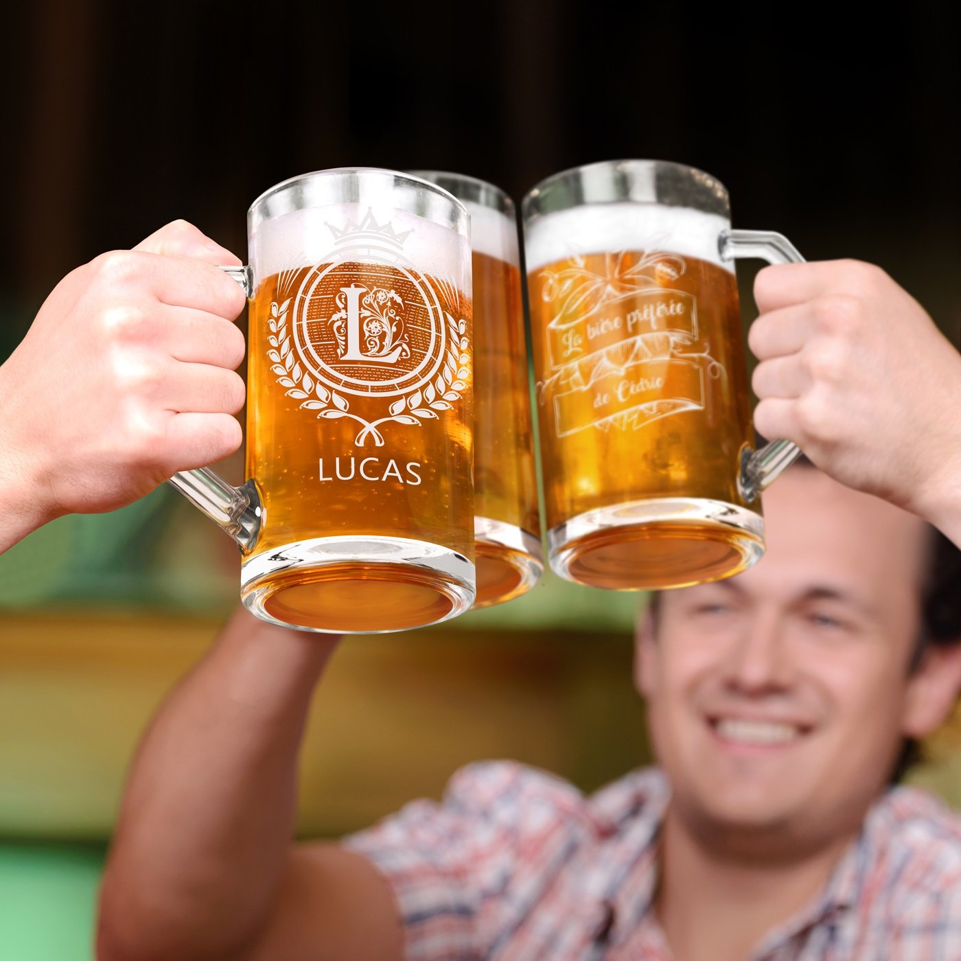 Taza de cerveza geométrica Murrano con grabado personalizado para amantes de la cerveza
