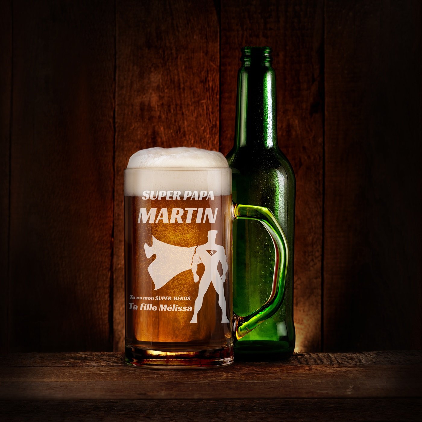 Taza de cerveza geométrica Murrano con grabado láser para super papá