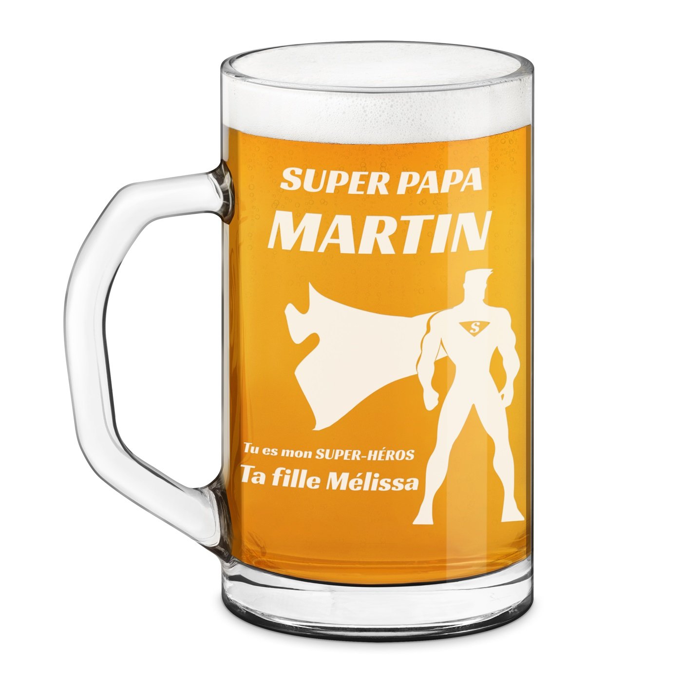 Taza de cerveza geométrica Murrano con grabado láser para super papá