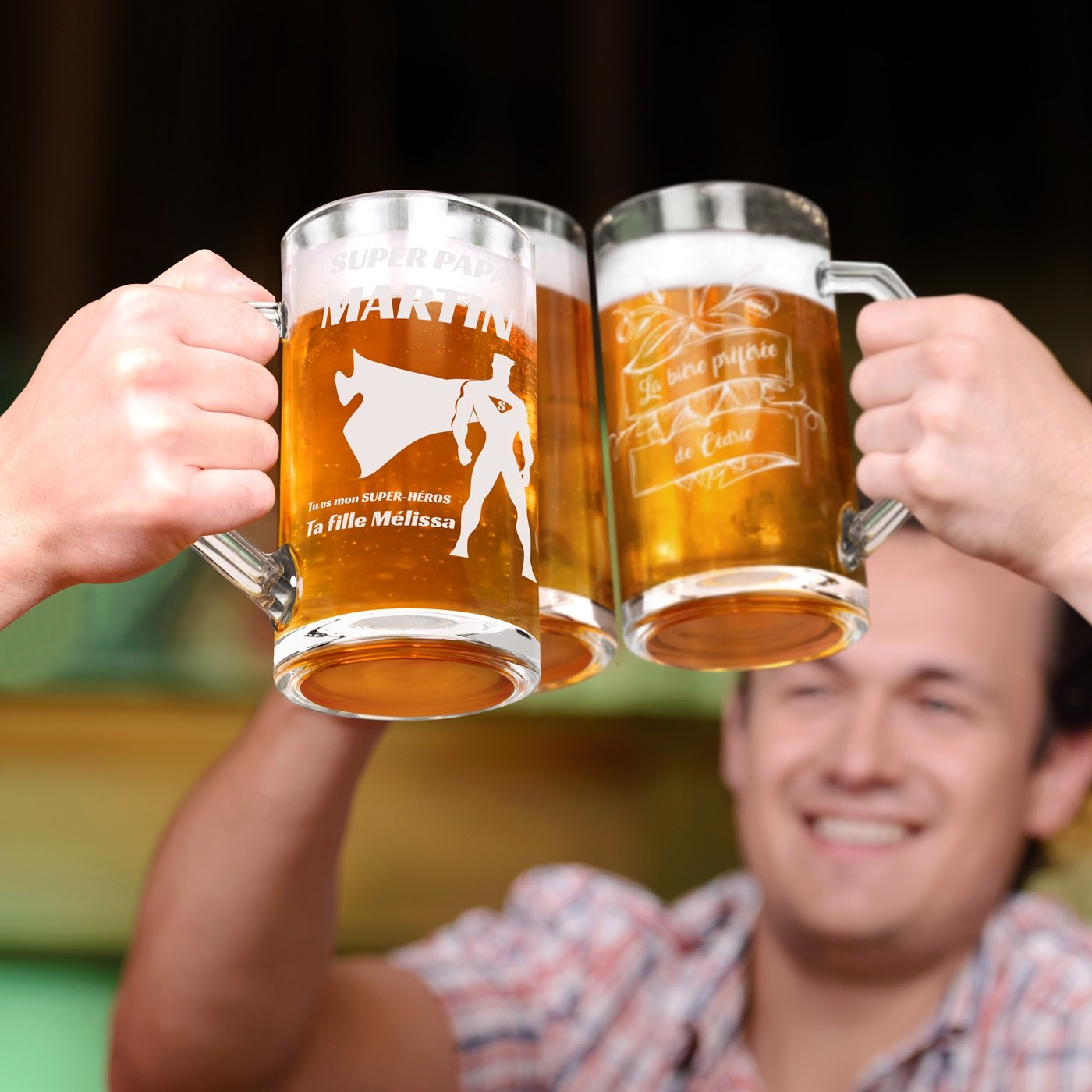 Taza de cerveza geométrica Murrano con grabado láser para super papá