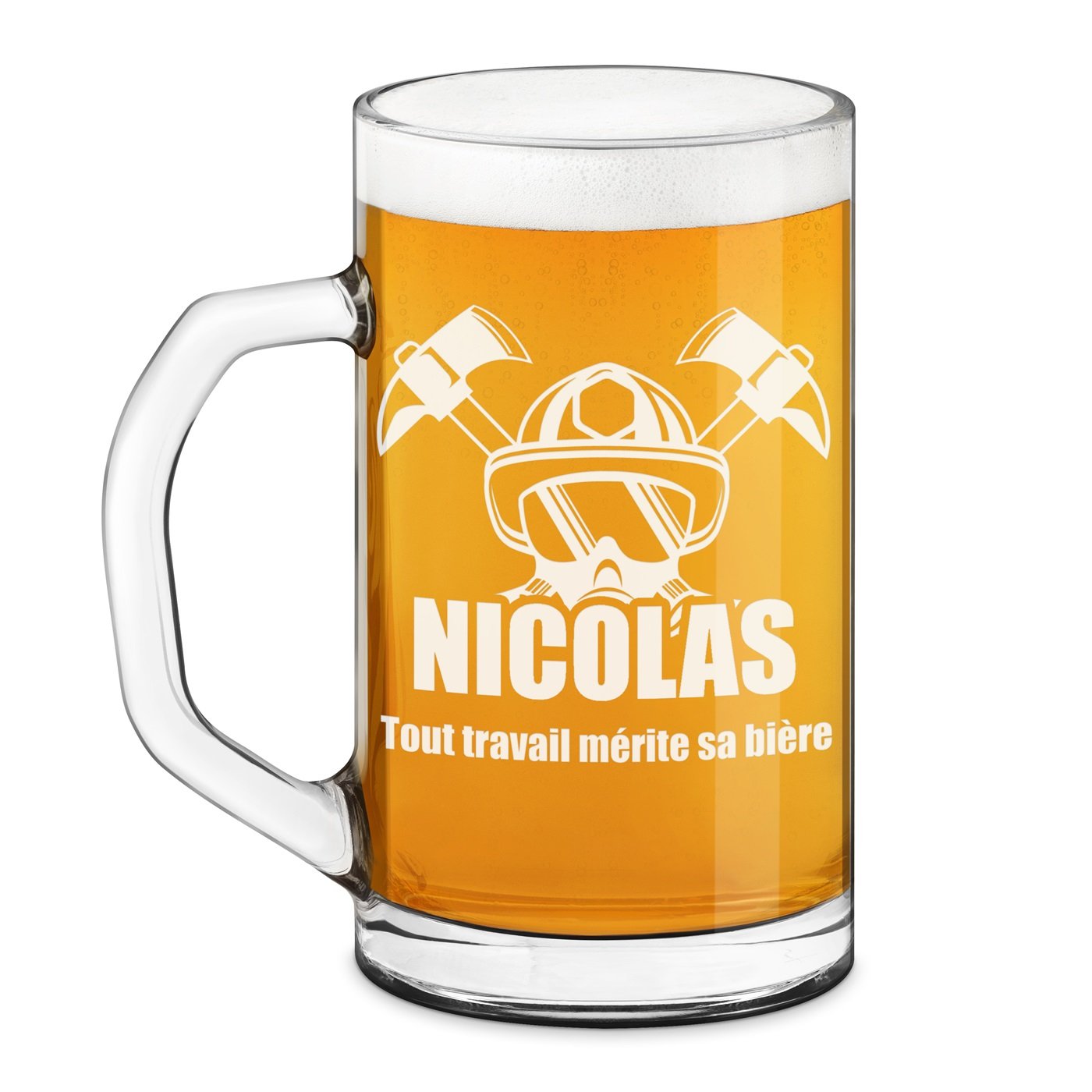 Taza de cerveza geométrica Murrano con grabado láser para bombero