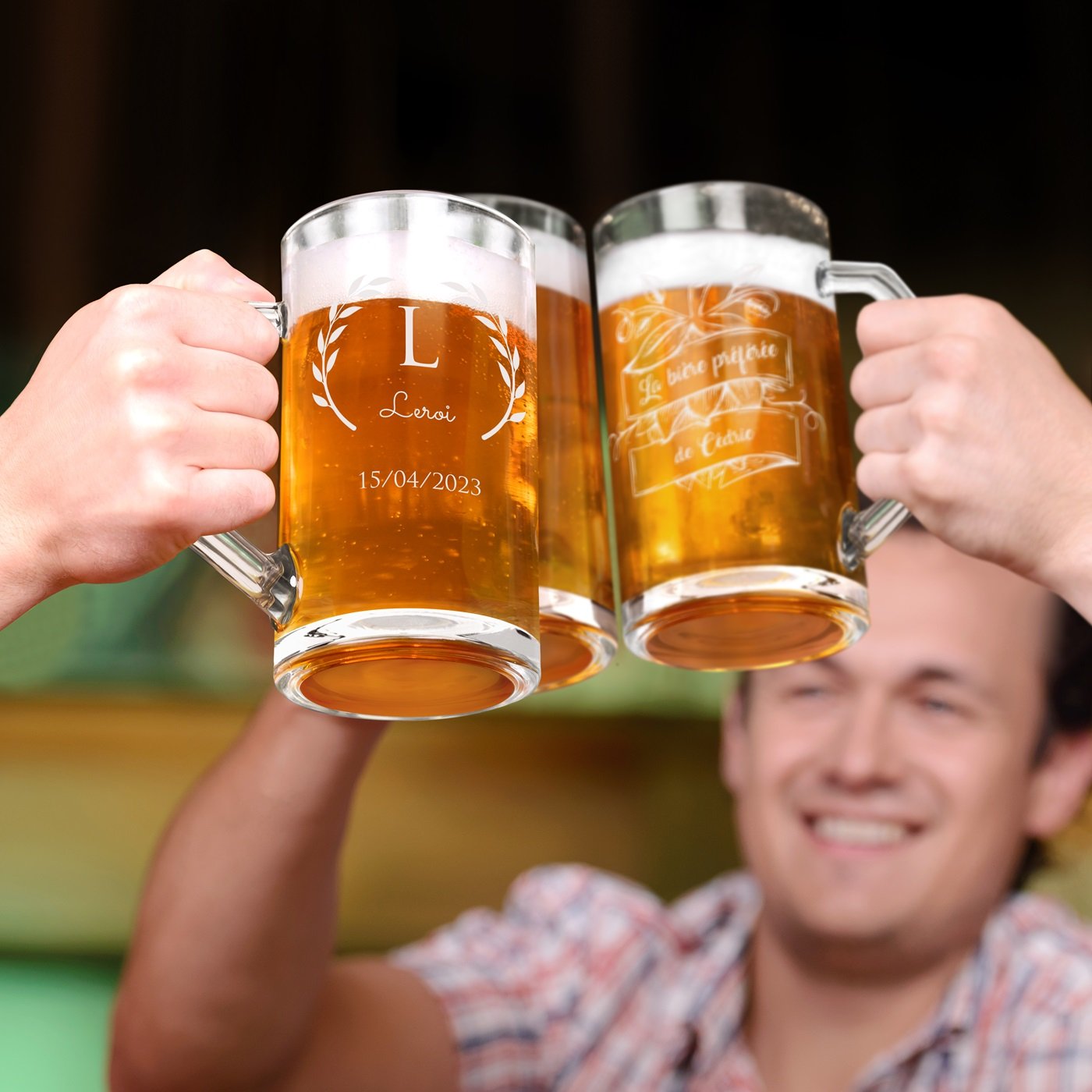 Tasse à bière géométrique Murrano gravée au laser pour homme - Cadeau d'anniversaire