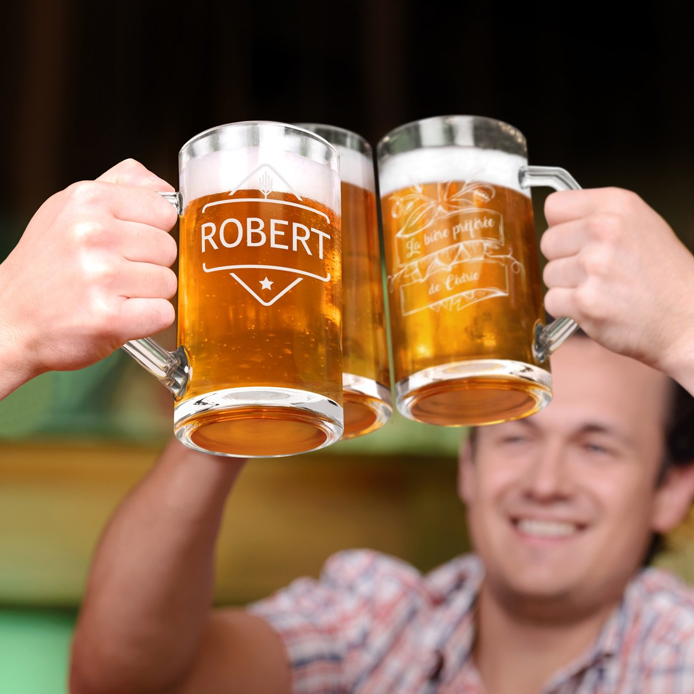 Taza de cerveza geométrica Murrano con grabado personalizado para hombres