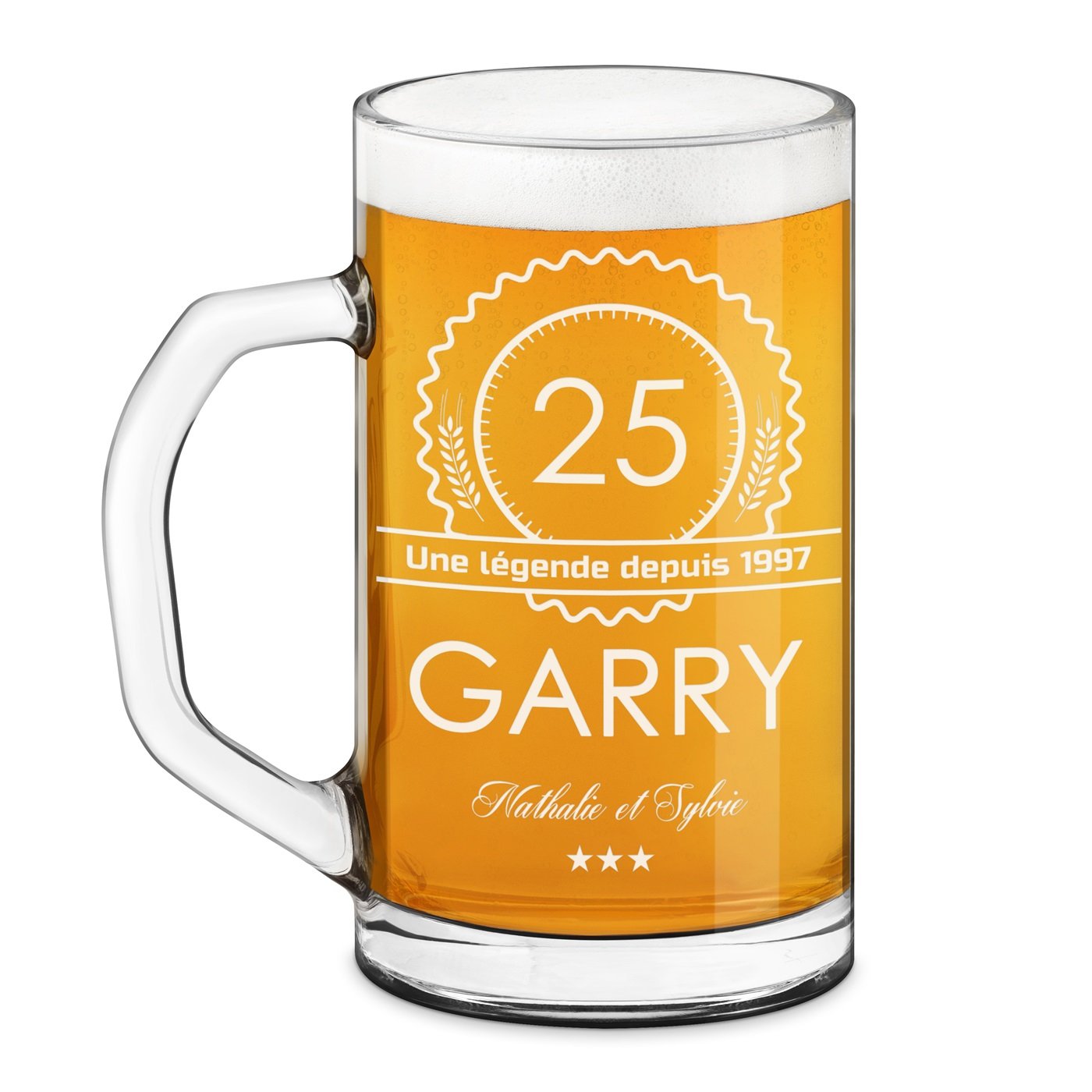 Taza de cerveza geométrica Murrano con grabado láser para regalo de cumpleaños número 25