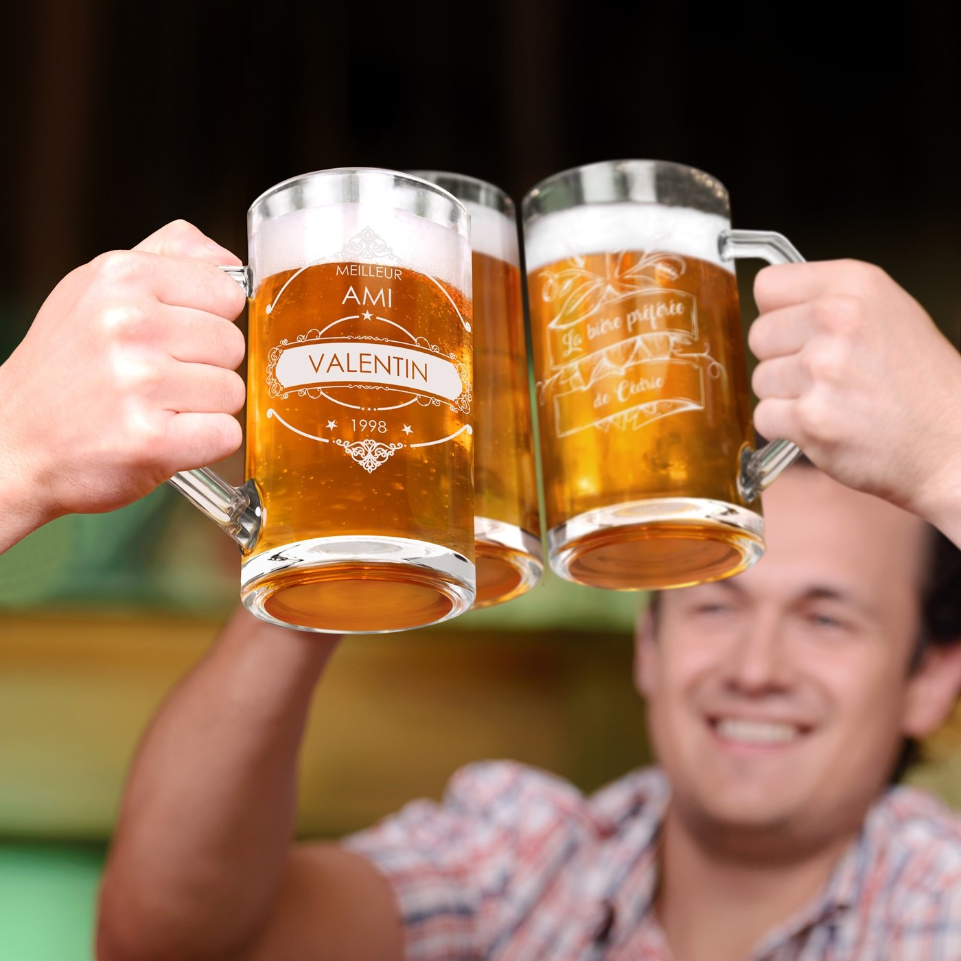 Tasse à bière géométrique Murrano avec gravure laser pour meilleur ami