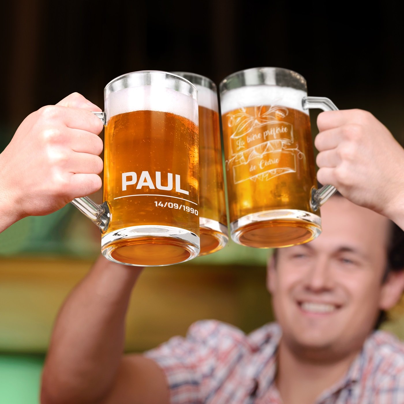 Taza de cerveza geométrica Murrano con grabado láser para amigo caballero
