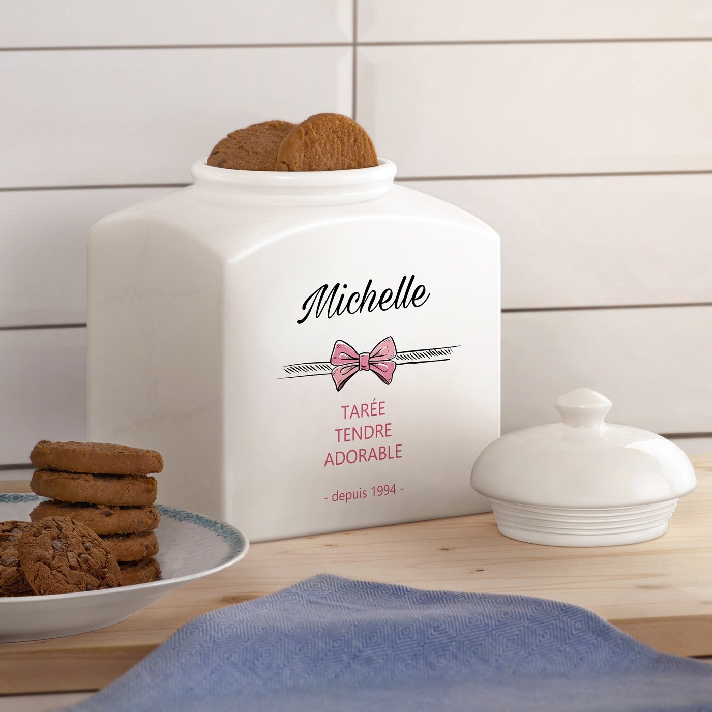 Jarra de galletas cerámica personalizada de Murrano para el cumpleaños de una mujer