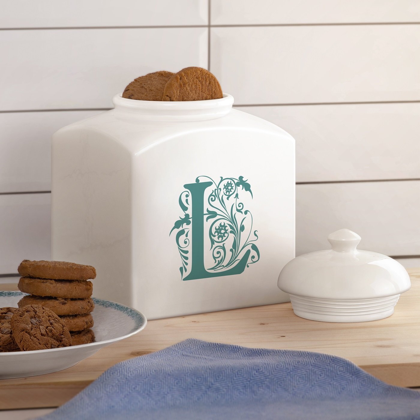Murrano Ceramic Cookie Jar with Personalized Initial