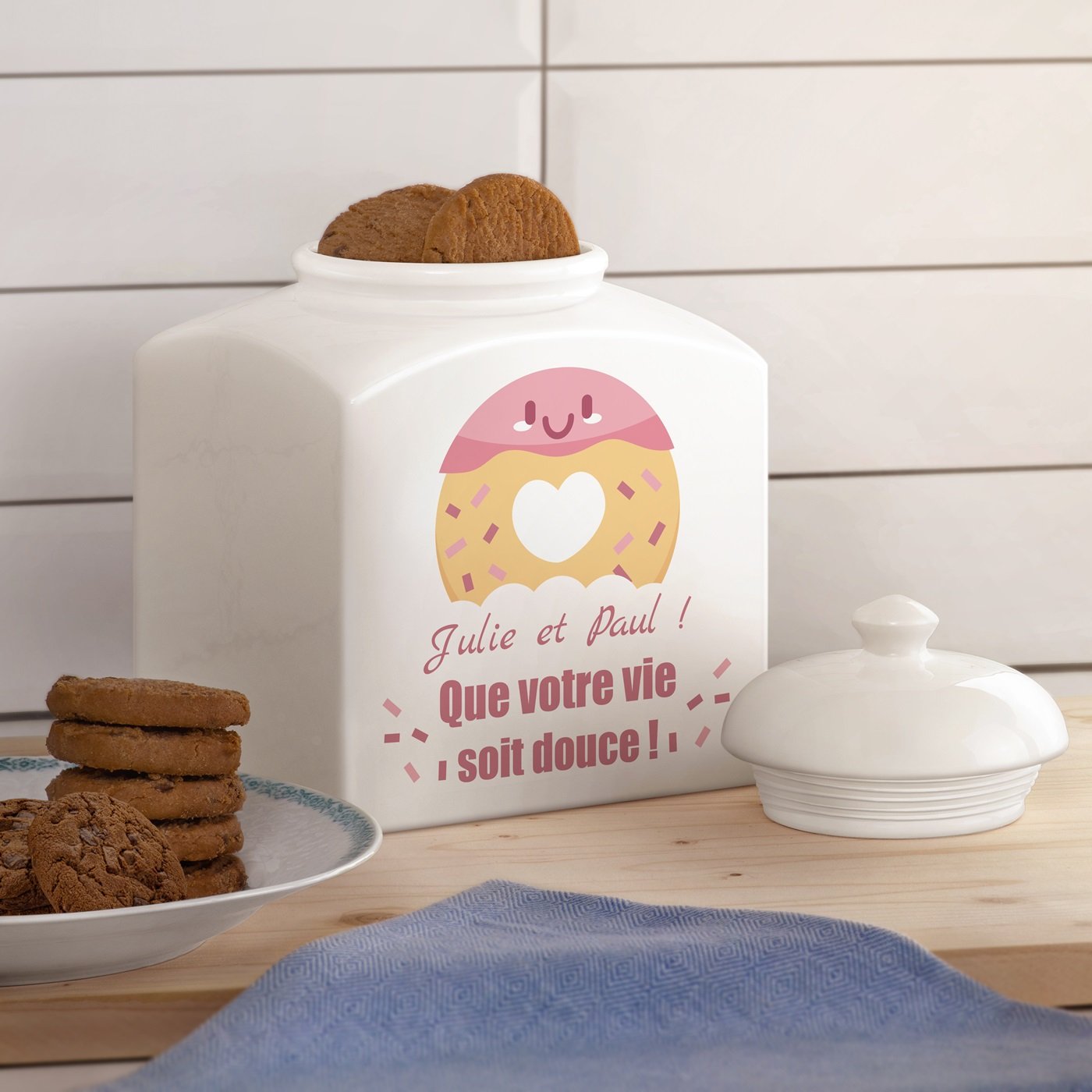 Tarro de galletas en cerámica Murrano personalizado con foto para padres y abuelos
