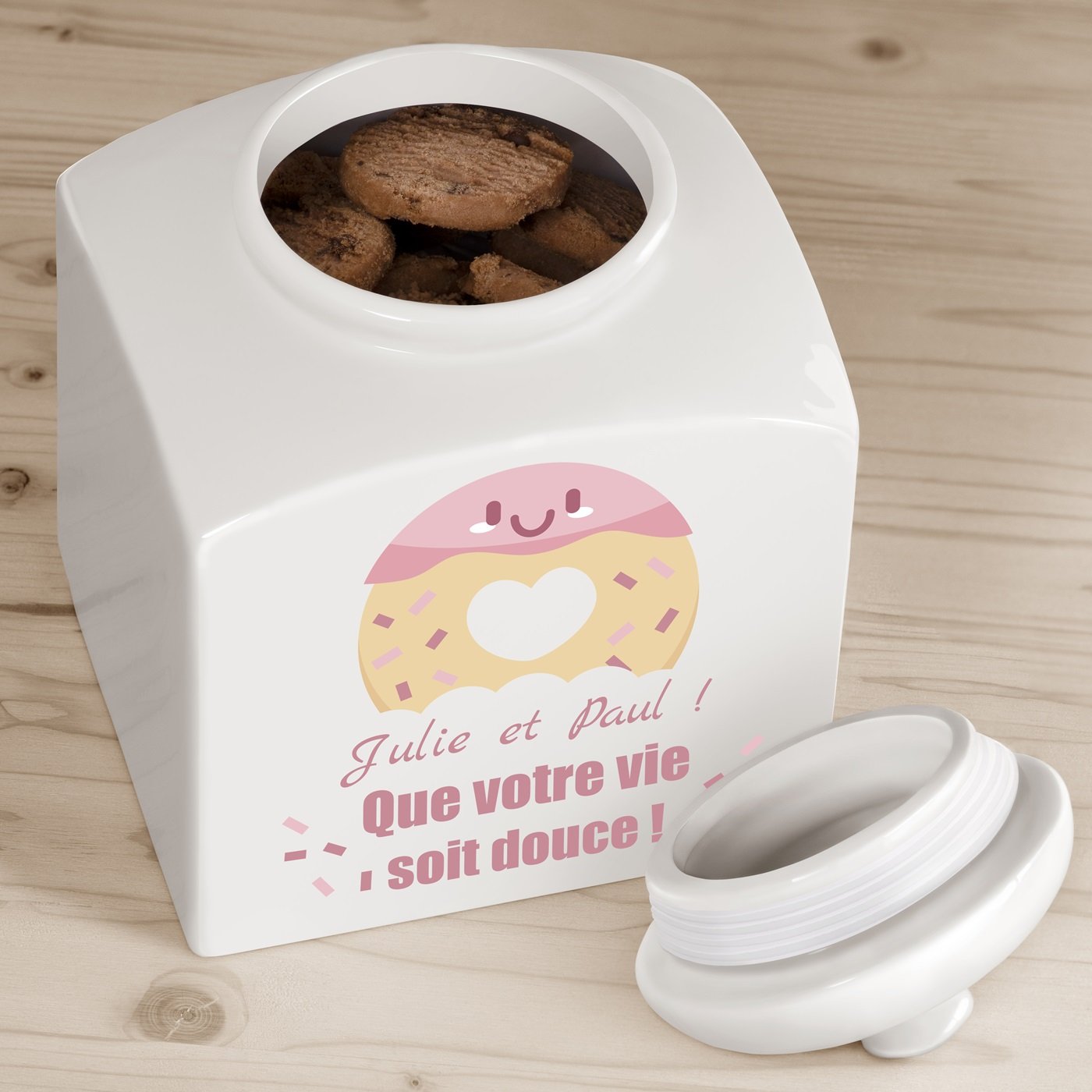 Tarro de galletas en cerámica Murrano personalizado con foto para padres y abuelos