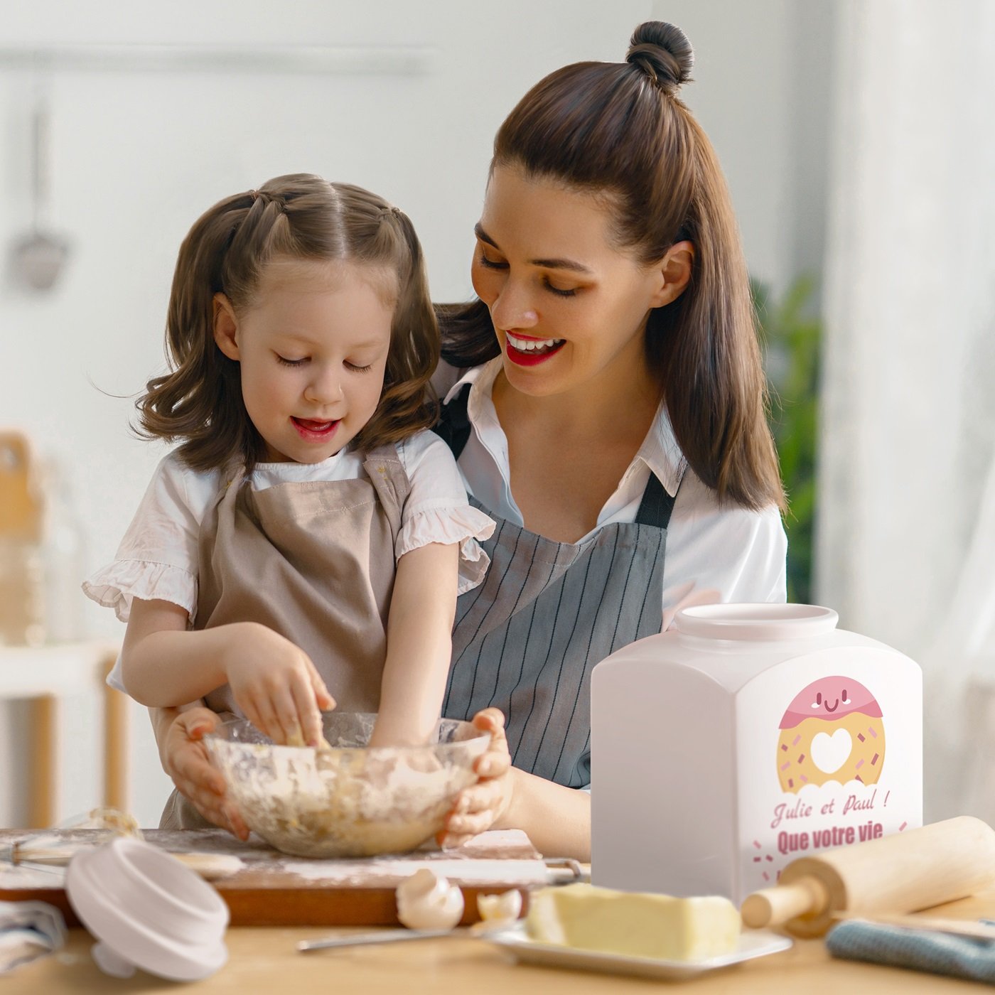 Tarro de galletas en cerámica Murrano personalizado con foto para padres y abuelos