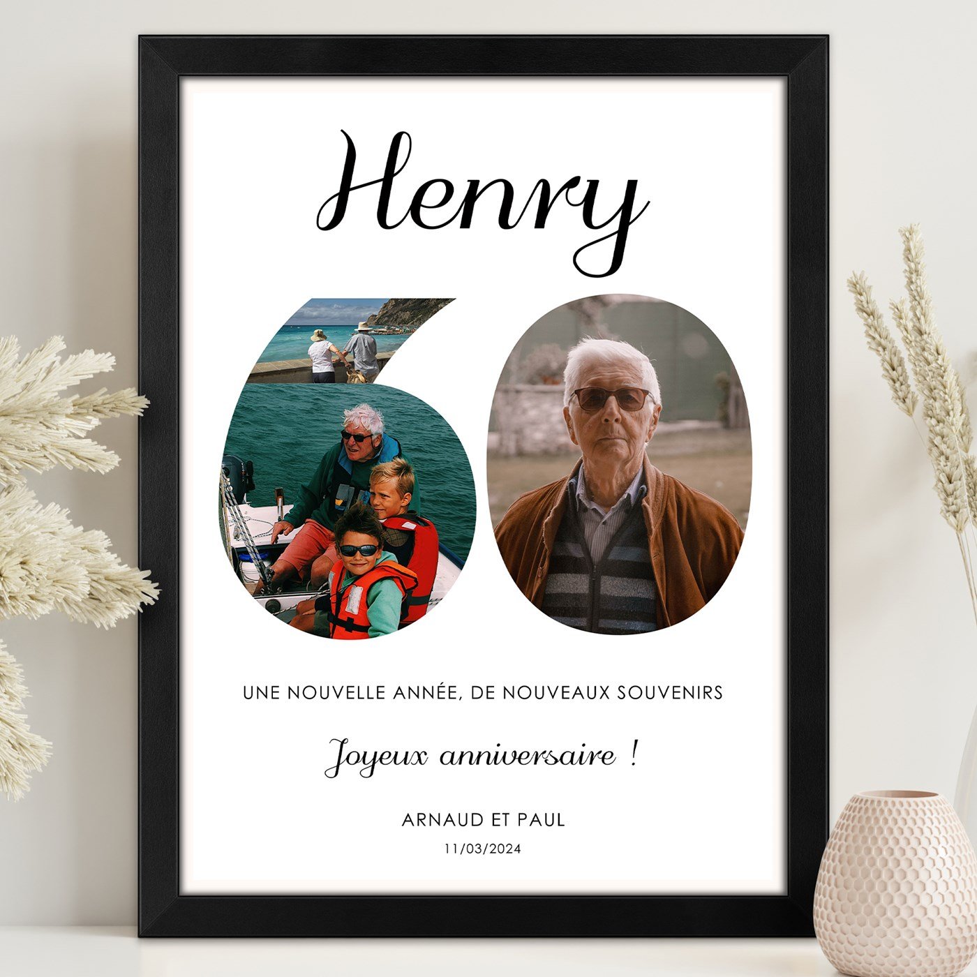 Affiche encadrée personnalisée pour un anniversaire de 60 ans