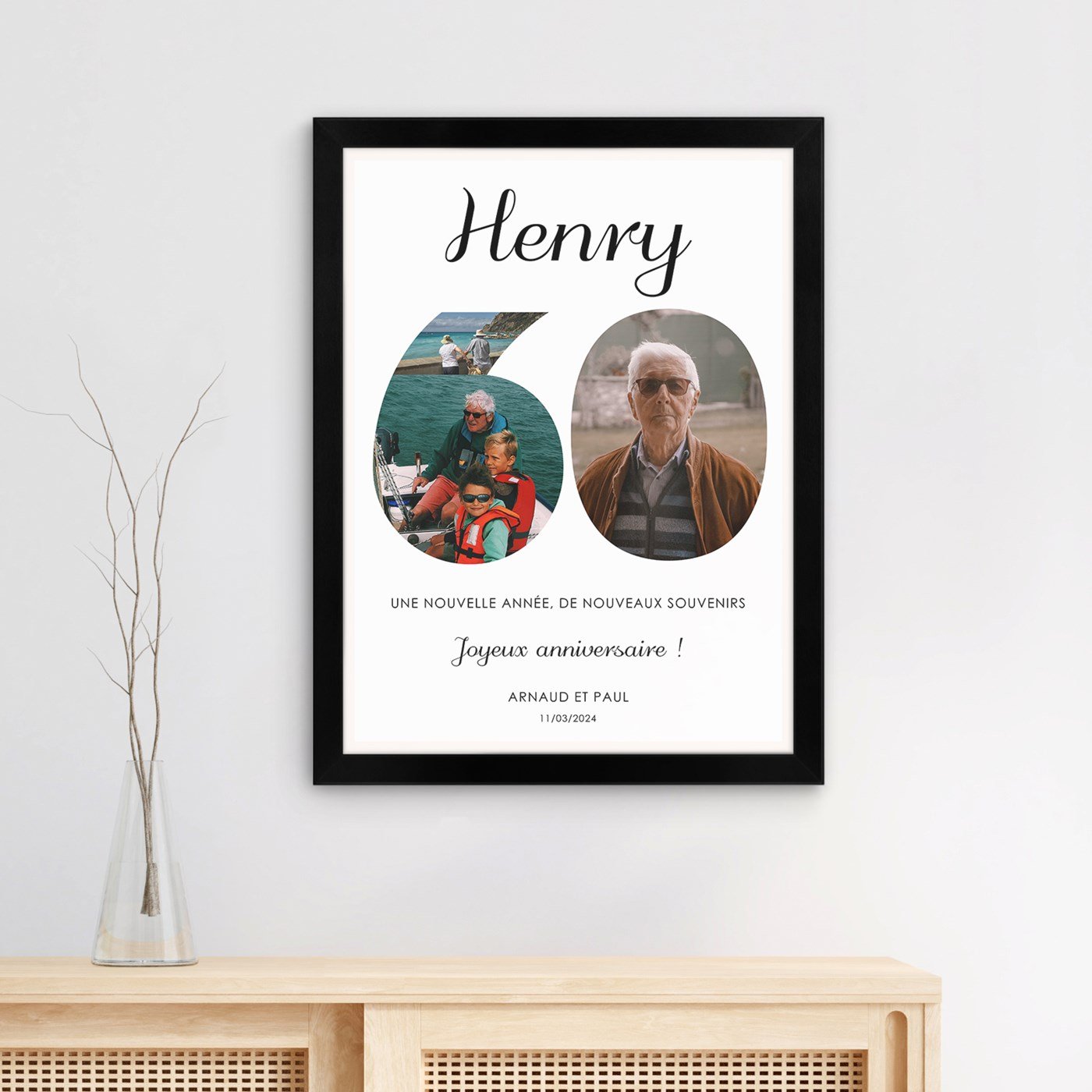 Affiche encadrée personnalisée pour un anniversaire de 60 ans