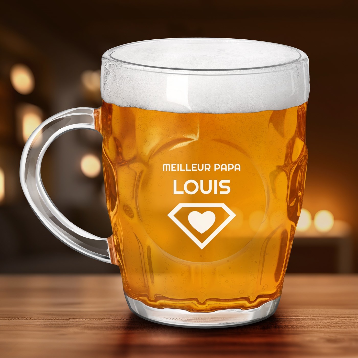 Taza de cerveza burbujeante Murrano con grabado personalizado para papá