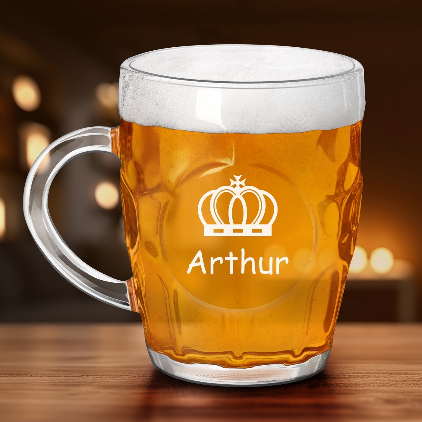 Murrano Bubble Beer Mug with Crown Engraving for Men