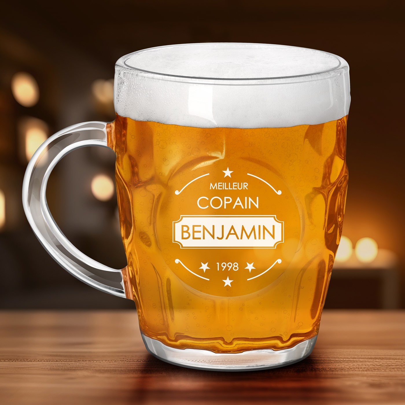 Taza de cerveza Murrano con grabado para el mejor amigo