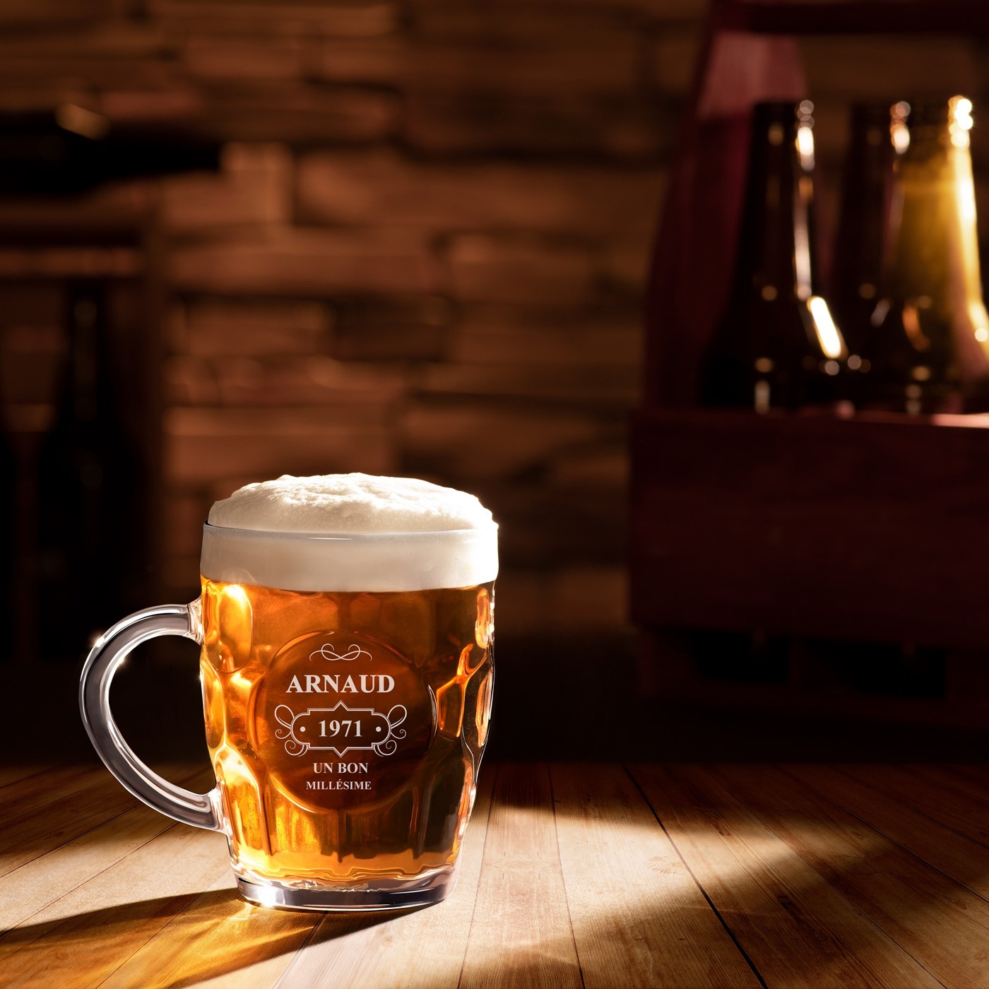 Taza de cerveza Murrano Bubble con grabado personalizado para el cumpleaños de un hombre