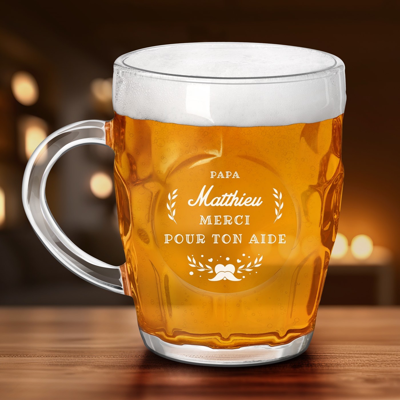 Taza de cerveza Burbuja Murrano con grabado personalizado para papá