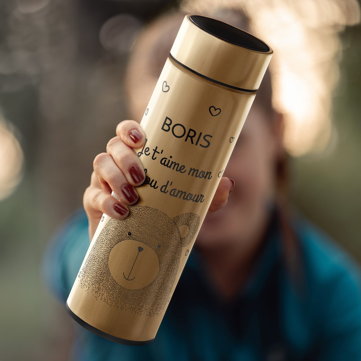 Botella Murrano aislante dorada con pantalla LED para un regalo de Día de San Valentín
