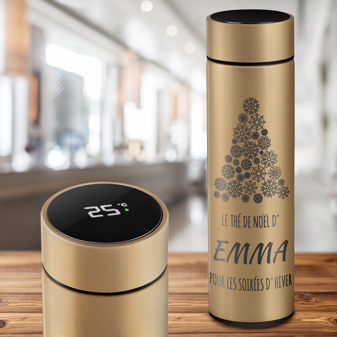 Botella térmica dorada con pantalla LED para mujeres por Navidad - Murrano