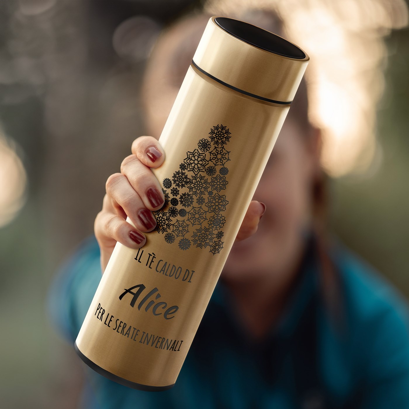 Botella térmica dorada con pantalla LED para mujeres por Navidad - Murrano