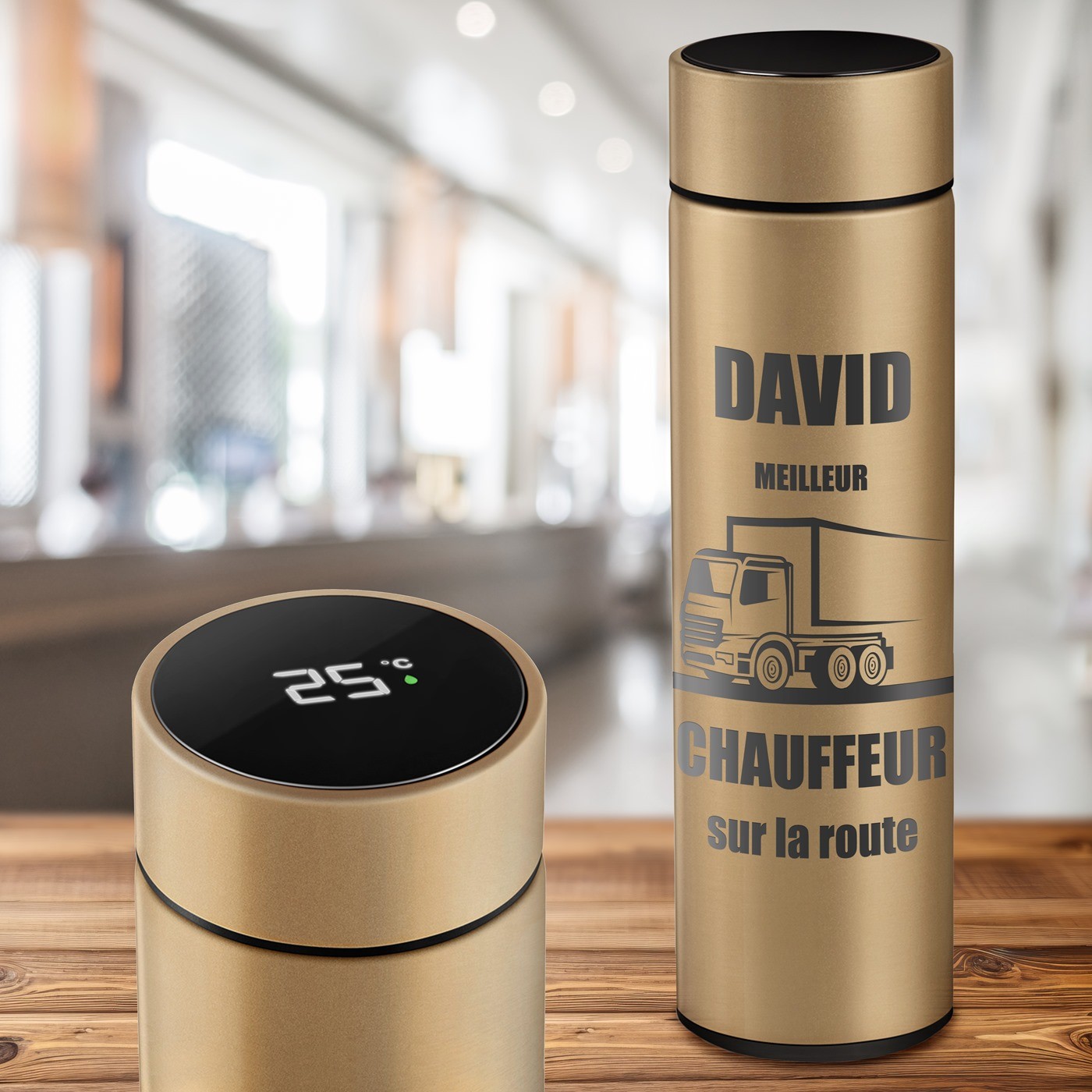 Botella Aislante Dorada Personalizada con Pantalla LED para el Día del Padre