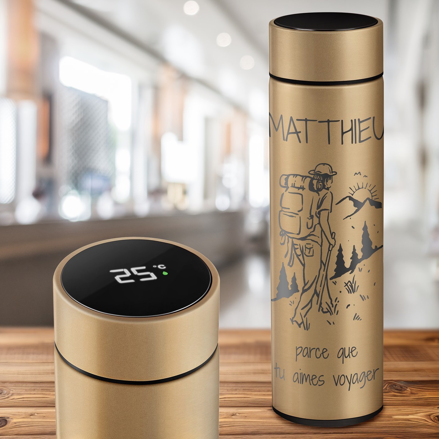 Murrano Golden Insulated Bottle with LED Display for Godparent's Birthday