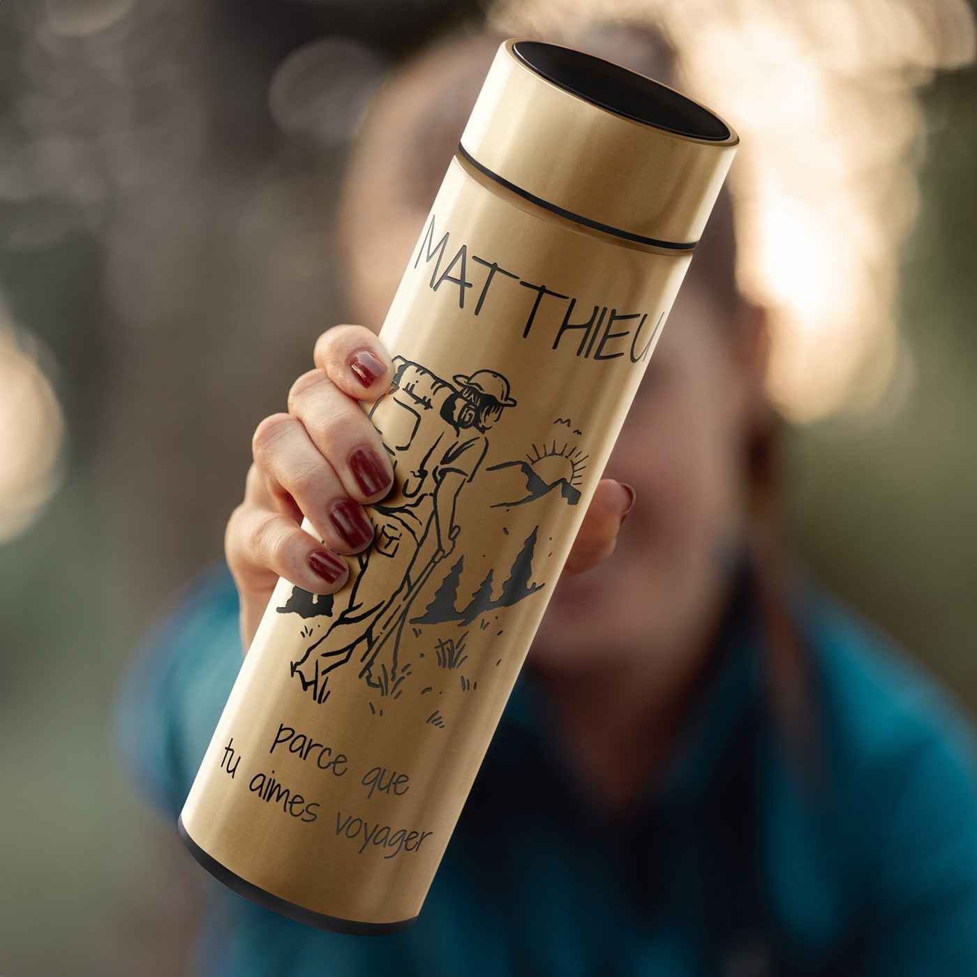 Murrano Golden Insulated Bottle with LED Display for Godparent's Birthday