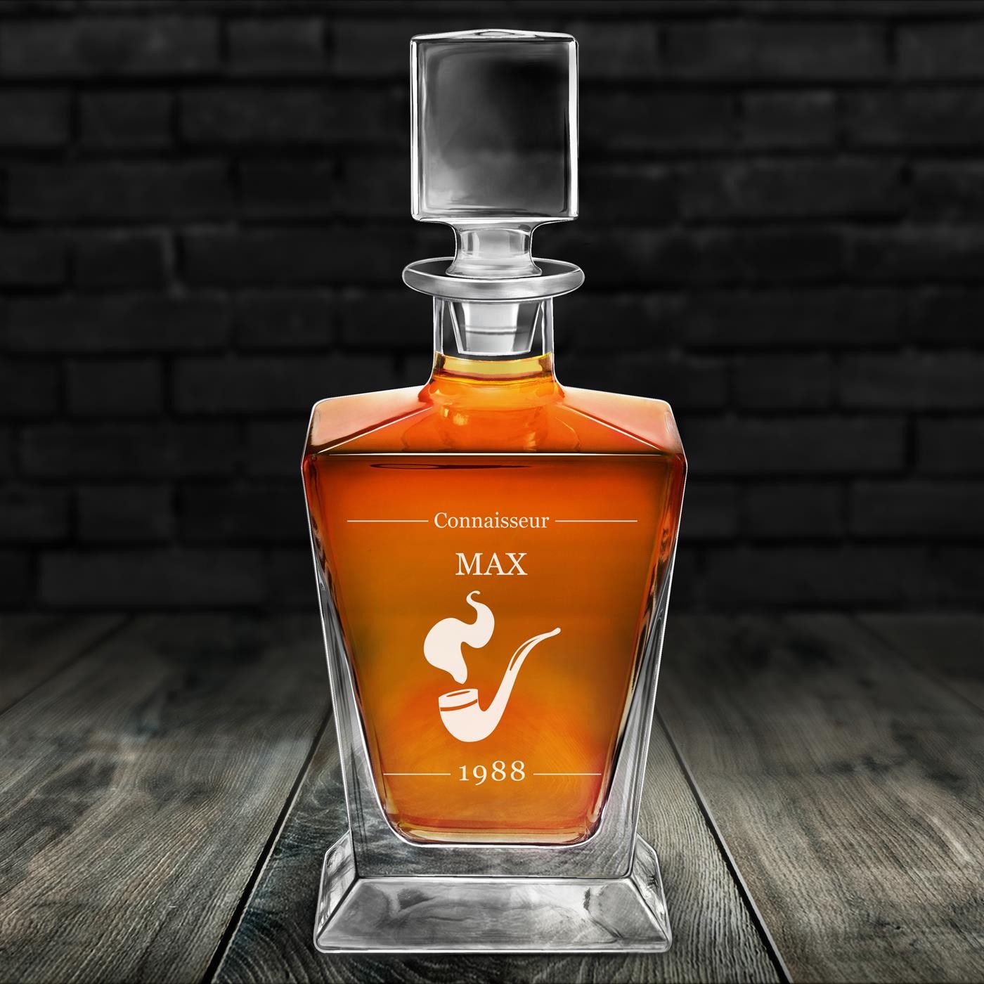 Decantador de whisky Murrano Pirámide con grabado láser para hombre, aniversario
