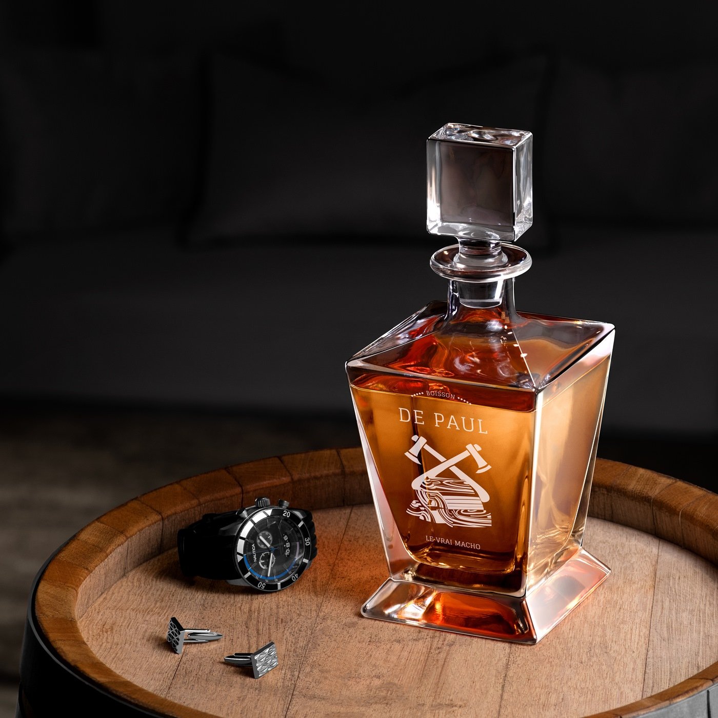 Decantador de whisky Pirámide Murrano con grabado para él