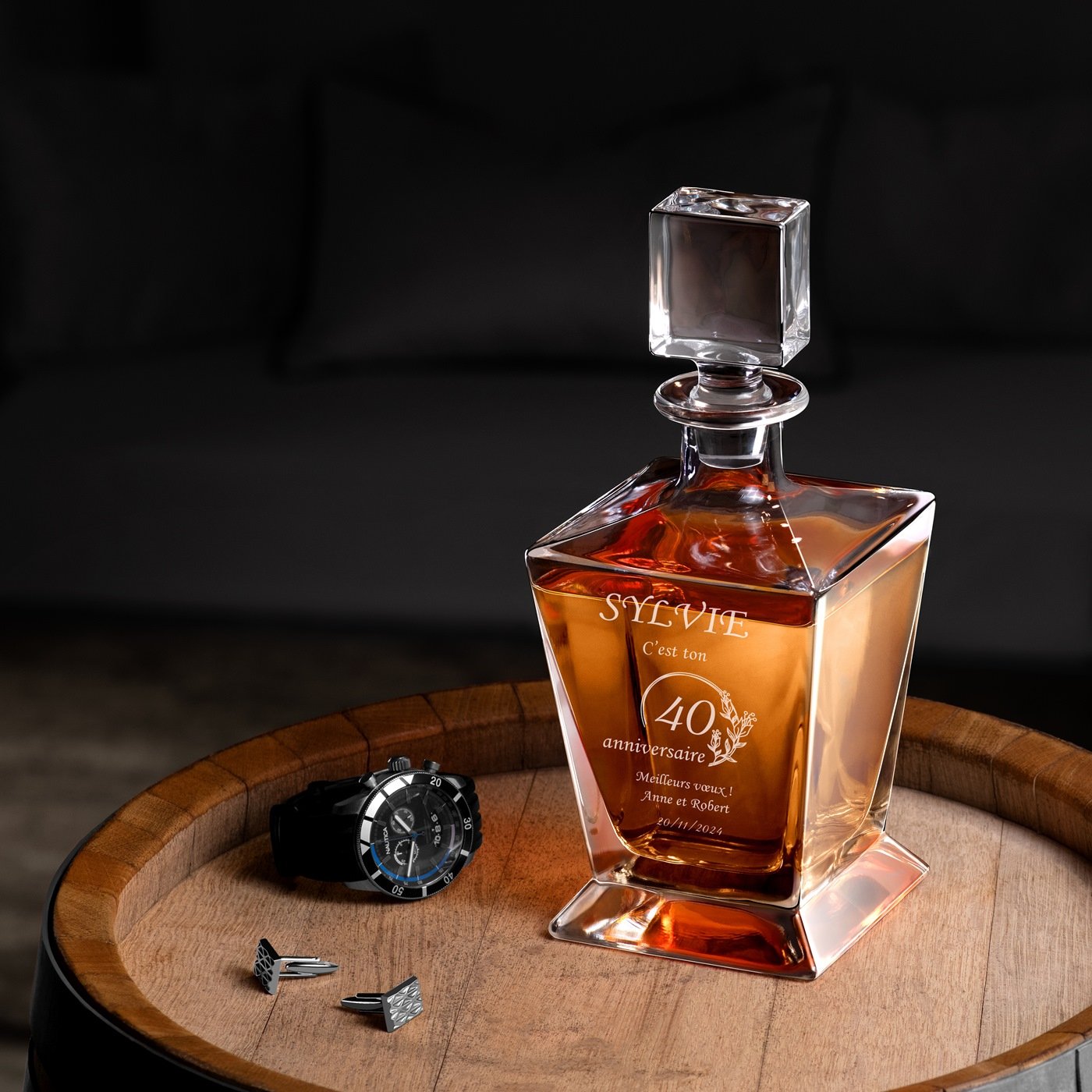 Jarra de whisky Murrano Pirámide con grabado para el 40º cumpleaños de una mujer